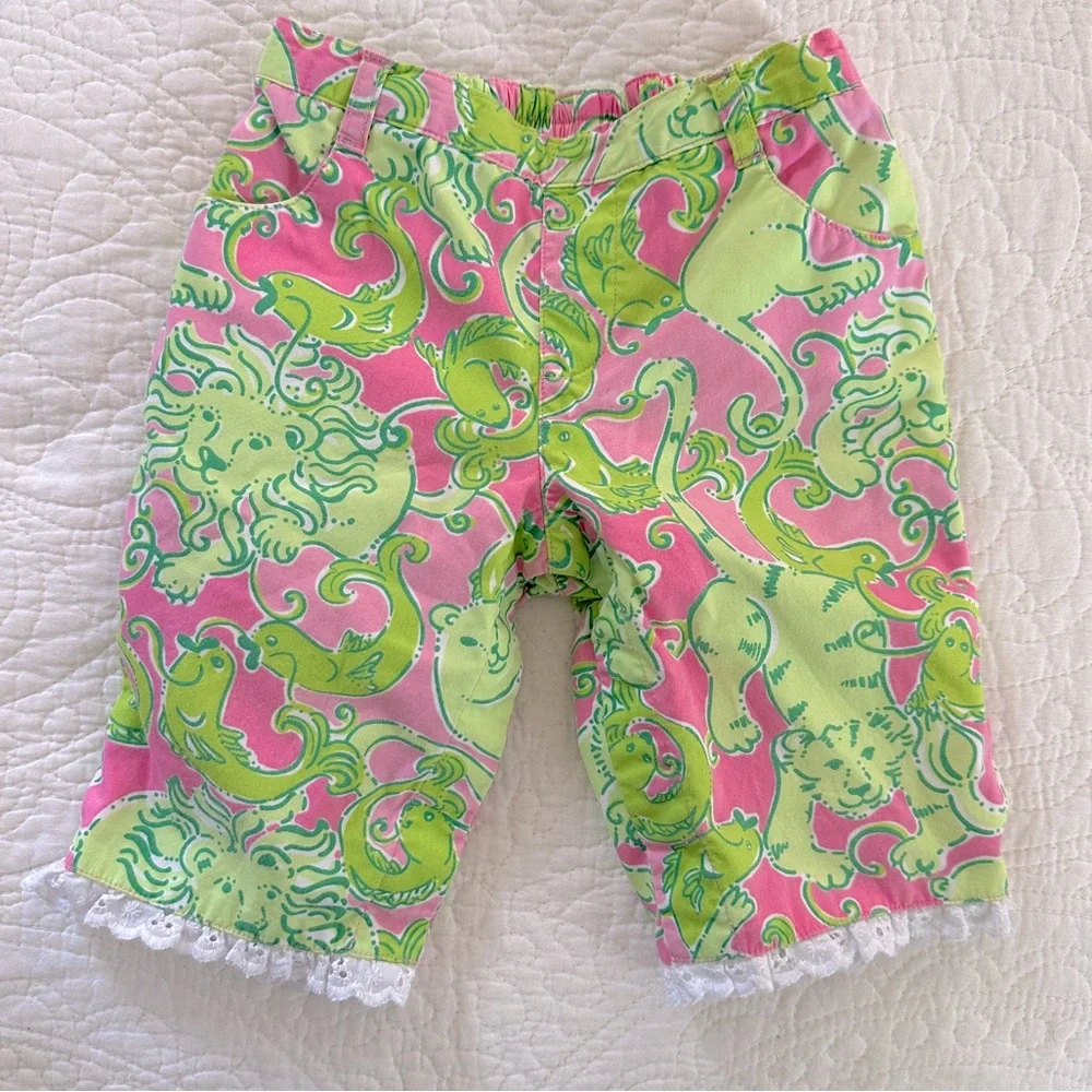 LILLY PULITZER Toddler Baby Pants, Pink and Green with Eyelet Trim 18-24M - Picture 1 of 3